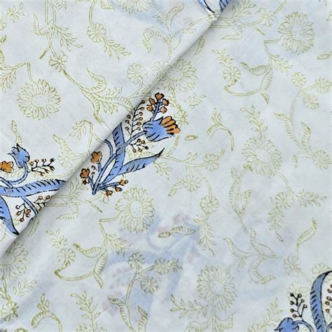 Pure Cotton Jaipuri White Self Design With Flower Motif Hand Block Pri ...