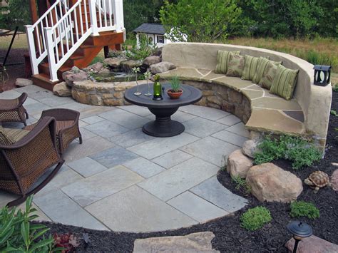 112 Flagstone Patio with Built-in Seating and Water Feature | Patio ...