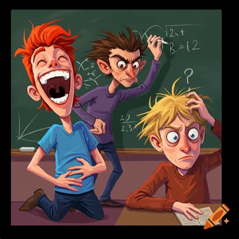 Cartoon illustration of three students in a classroom: one laughing ...