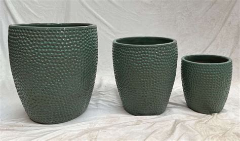 Buy Rain Green Ceramic Planters - Set of 3 Self-Patterned Pots ...