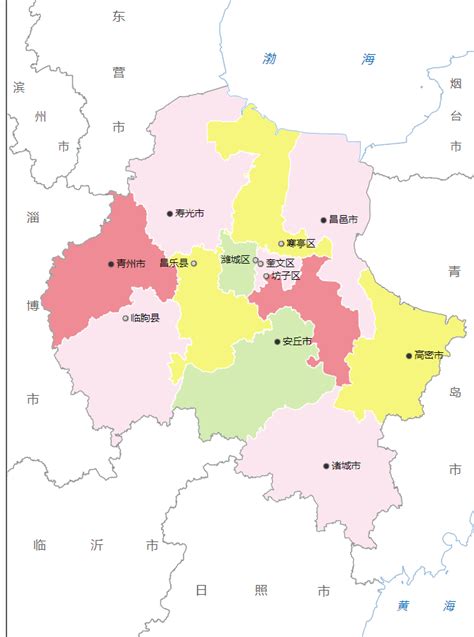 潍坊市行政区划地图：潍坊市下辖4个区、2个县、代管6个县级市分别是哪些？