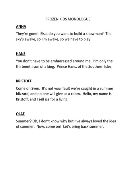 Frozen Kids Monologue Highlights | PDF