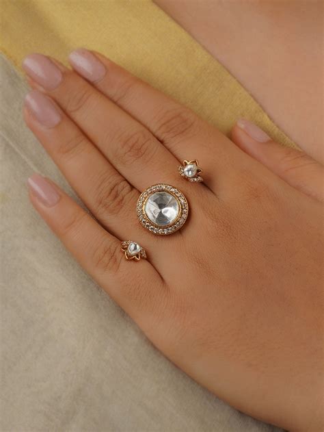 White Color Gold Plated Faux Polki Ring - PK-R19 – Mortantra