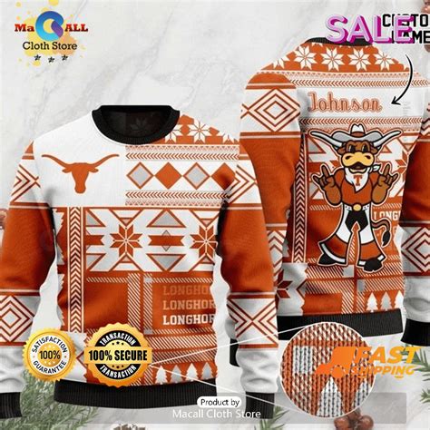 NCAA Texas Longhorns Custom Name Ugly Christmas Sweater, Fandom Gifts ...