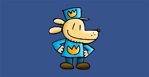 a cartoon dog wearing a blue outfit and hat
