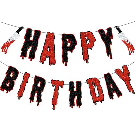 Glitter Happy Birthday Banner Bloody Themed Birthday Decorations Horror ...