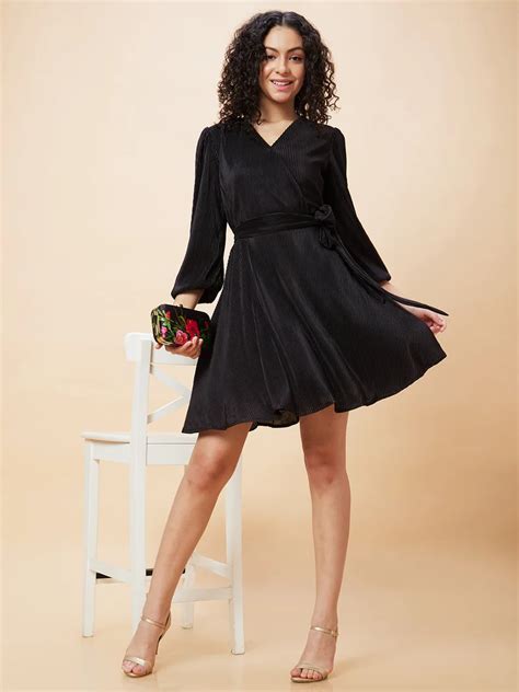 globus Globus Women Accordion Pleated Belted A Line Party Dress for ...