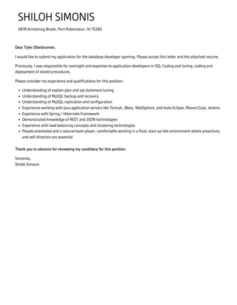 Image result for Database Developer Cover Letter