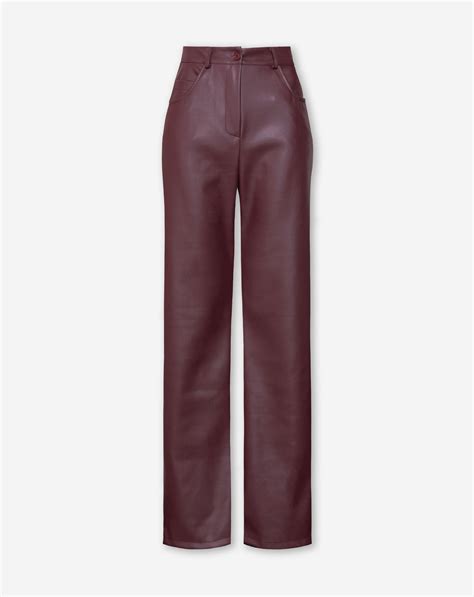 LEATHER STRAIGHT LEG PANTS PETITE BURGUNDY | Most Wanted