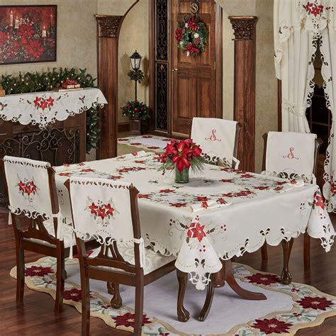 Poinsettia Palace Embroidered Holiday Table Linens