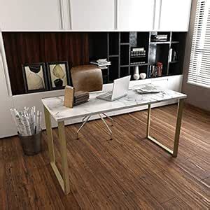 DG DEXAGLOBAL White Faux Marble Print Writing Desk Table Workstation ...