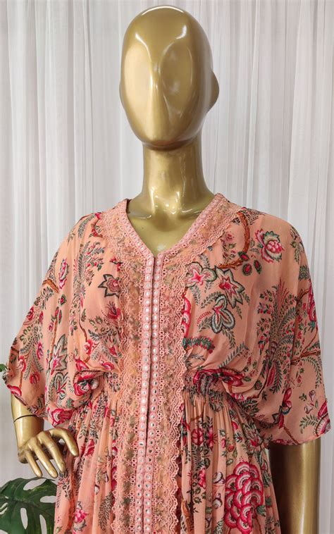 Peach Tropical Printed Georgette Jacket & Pant Co-ord Set