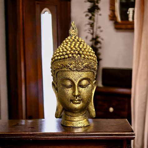 Resin Gautam Buddha Head Idol Face Showpiece Murti for Home Decor H 21 ...