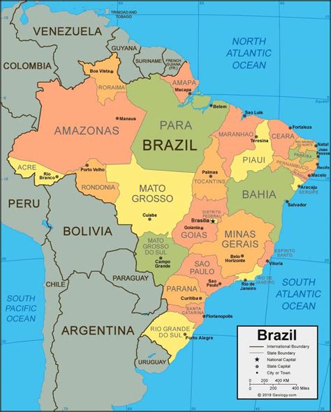 Brazil states map - Brazil map with states (South America - Americas)
