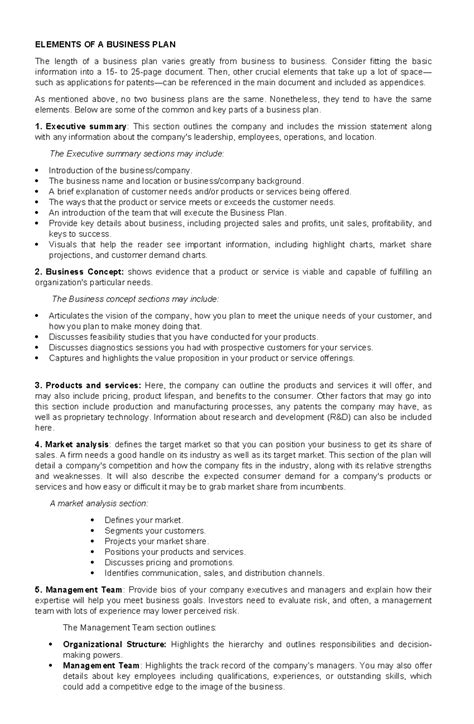 Business Plan Elements 的图像结果