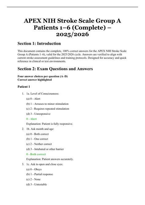 APEX NIH Stroke Scale Group A Patients 1–6 (Complete) – Verified ...