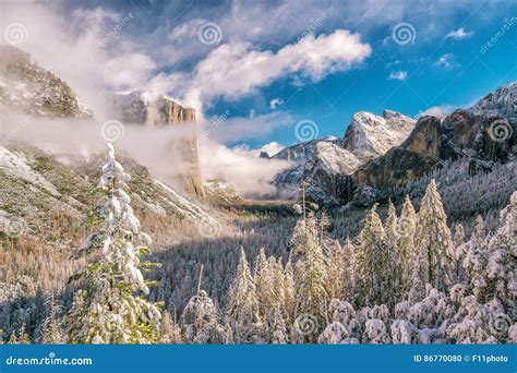 Yosemite National Park in Winter Stock Photo - Image of cathedral ...