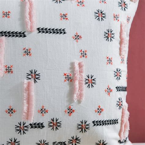 Geometric Embroidered Cotton Cushion Cover 16 inch