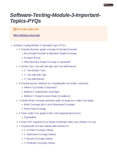 Software Testing Module 3: Key Concepts & PYQs - Studocu