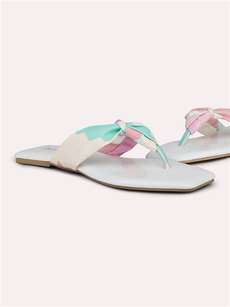 Buy Womens White And Multicoloured Open Toe Womens Flats | Inc5