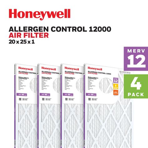 Honeywell 20x25x1 MERV 12 Pleated HVAC Furnace Air Filter- 4 Pack ...