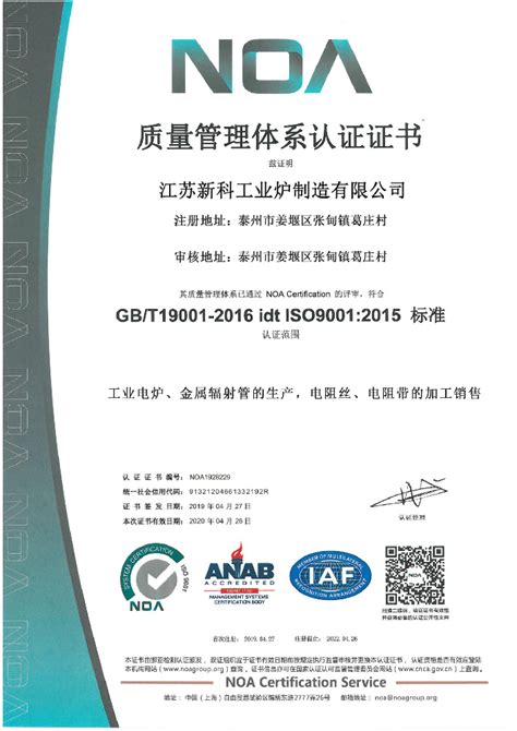 2015认证-公司资质-江苏新科工业炉制造有限公司