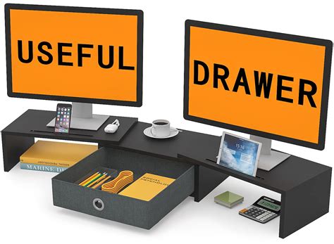 WESTREE Dual Monitor Stand Riser with Drawer, Adjustable Length and ...