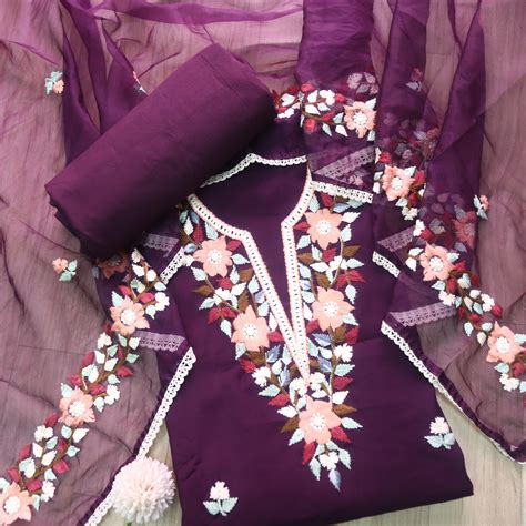 Riwayaat Eggplant Purple Chikankari inspired Neck Work Modal Suit Set ...