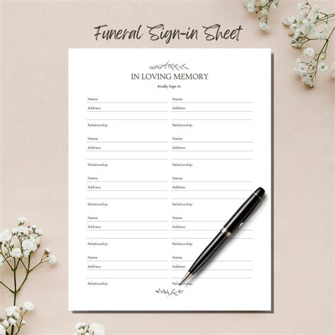 Funeral Sign in Sheet Printable Funeral Guest Book Insert Printable ...