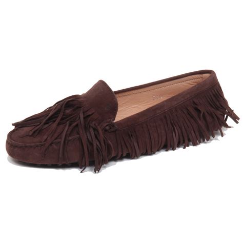 F3336 mocassino donna dark brown TOD'S scarpe frange loafer shoe woman