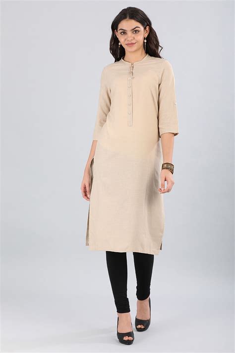 Buy Beige Band Collar Solid kurta @ 999 | Shop for Aurelia ...