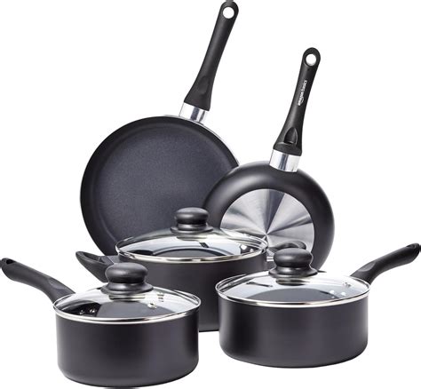 Amazon Basics 8-Piece Non-Stick Cookware Set, Black : Amazon.co.uk ...