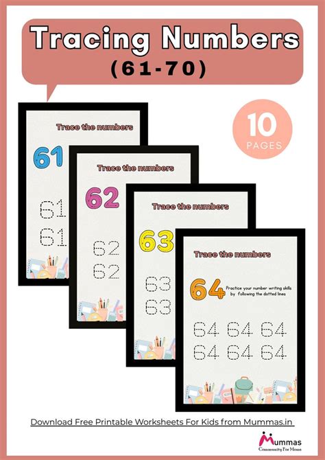 Number Tracing (61-70) Maths Worksheet for Montessori Level 2 Kids – Mummas
