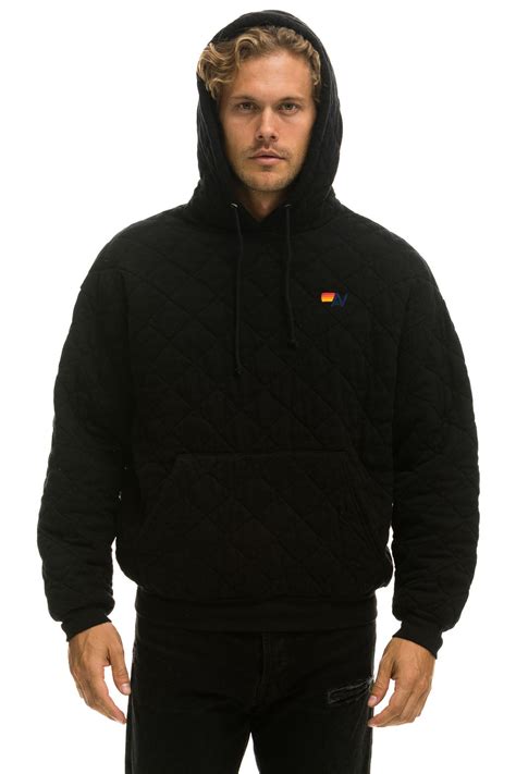 QUILTED RELAXED PULLOVER HOODIE - BLACK - Aviator Nation