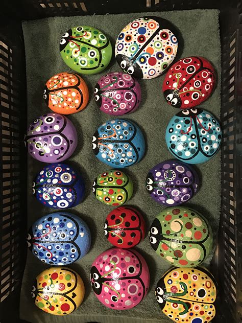 Ladybugs, ladybugs, ladybugs; hand painted rocks Rock Painting Patterns ...