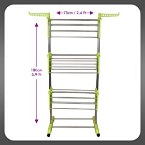LivingBasics Cloth Drying Stand Rust-Free Stainless Steel & ABS 3 Tier ...