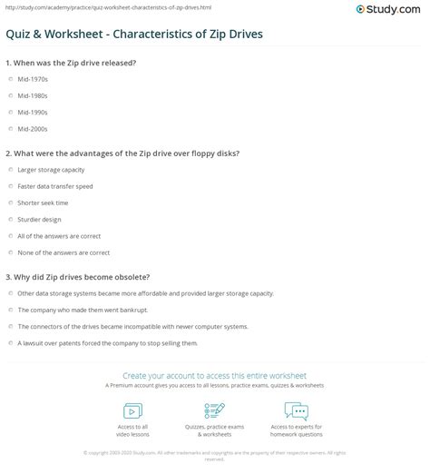 Quiz & Worksheet - Characteristics of Zip Drives | Study.com
