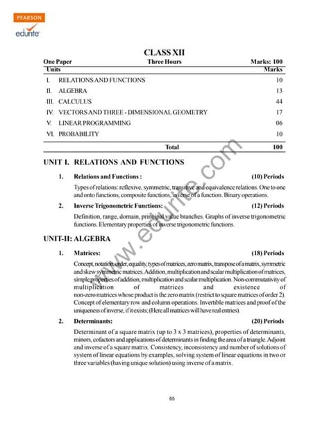 Image result for Class 12 Math Syllabus