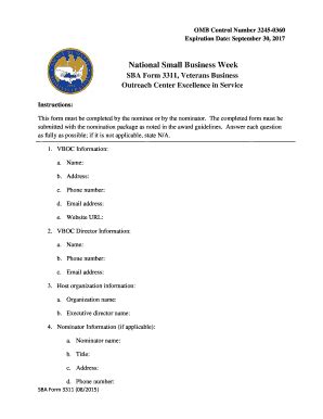 Fillable Online Veterans Business Outreach Center Excellence in Service ...