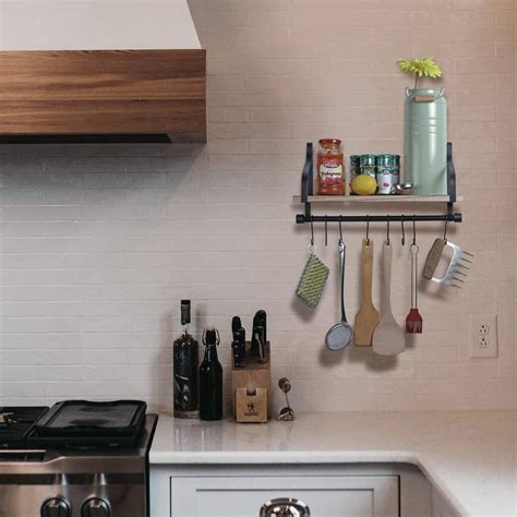 Wall Mounted Kitchen Shelf With Eight Hooks By Momentum