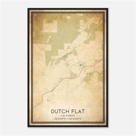 Vintage Dutch Flat California Map Poster, Dutch Flat CA City Road Wall ...