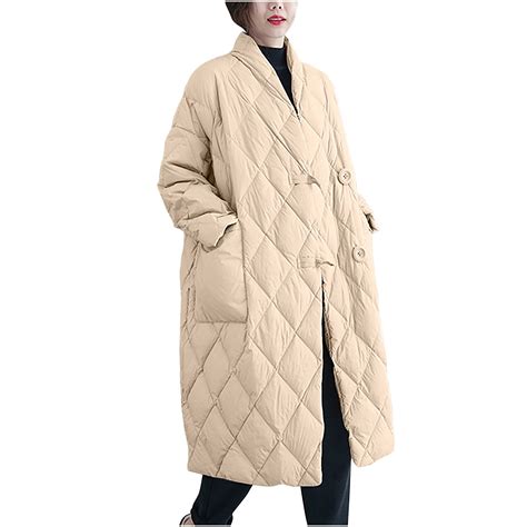 UTSJKR Women's Quilted Winter Coat with Pockets Warm Long Overcoat Plus ...