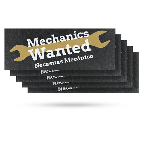Mechanics Wanted English Spanish Vinyl Decal 5 Pack of 12 Inch x 5 Inch ...