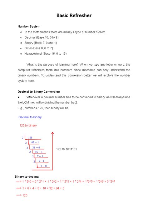 1. Basic Refresher,1D array - Basic Refresher Number System In the ...