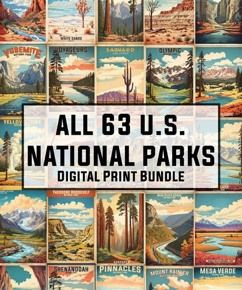 All 63 US National Parks Vintage Travel Posters Bundle, National Parks ...