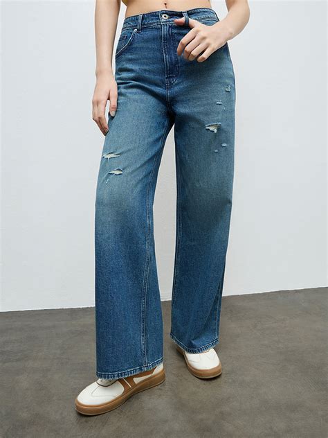 Buy Nuon Dark Blue Distressed High-Rise Jeans from Westside
