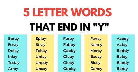 1500+ Common 5 Letter Words Ending in Y in English • 7ESL