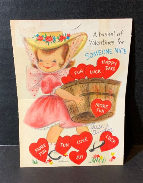 VTG Hallmark Valentine Card Pretty Girl Bushel Full Valentines For ...