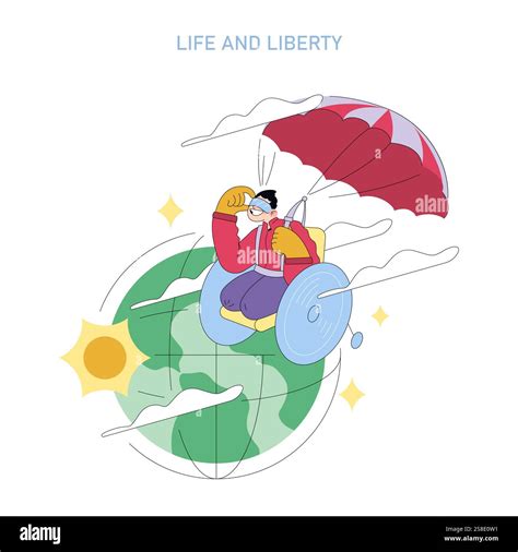 Human values concept. Illustration of a person parachuting over a globe ...