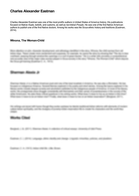 SOLUTION: Charles alexander eastman and sherman alexie jr coimparison ...